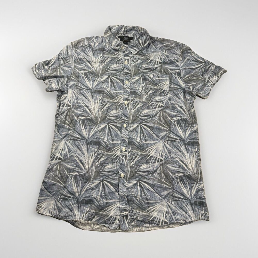 Marc Anthony‎ Men's L Linen Blend Slim Blue/White Floral Button-Up